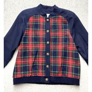 Claudia Sloan‎ Jacket Large 14 Blue Plaid Wool Classic Tartan Cardigan  Button